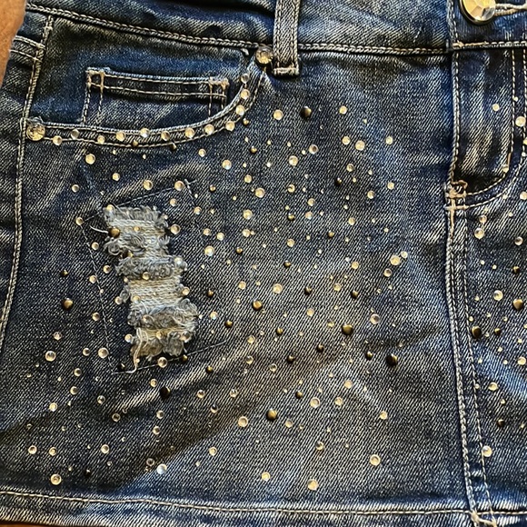 Wallflower Embellished Denim Mini Skirt Size 7 - Picture 4 of 6